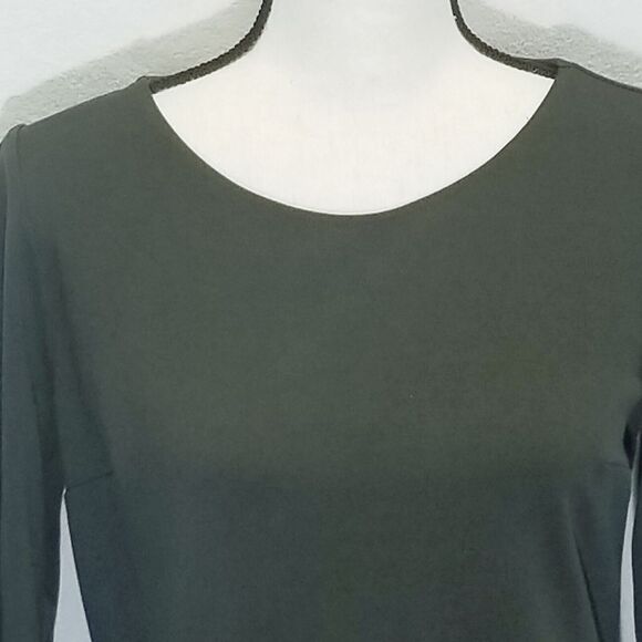 Express Medium Sheath Dress Double Zip Olive Green Ponte Knit 3/4 Sleeve Edgy - Picture 4 of 9